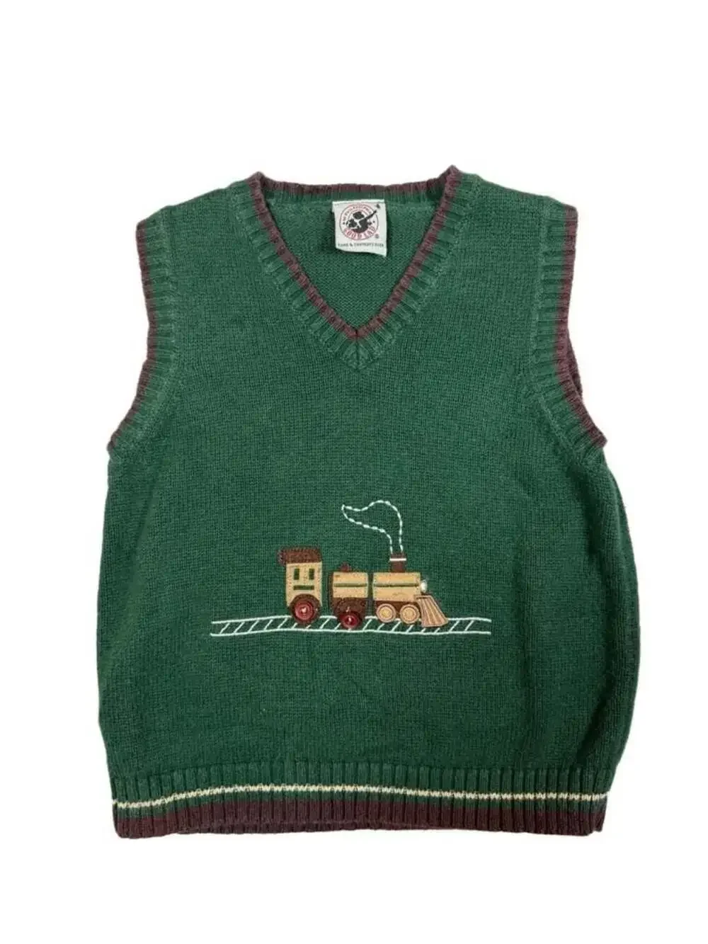 Good Lad Train Embroidered Knit Sweater Vest Size 2T Green
